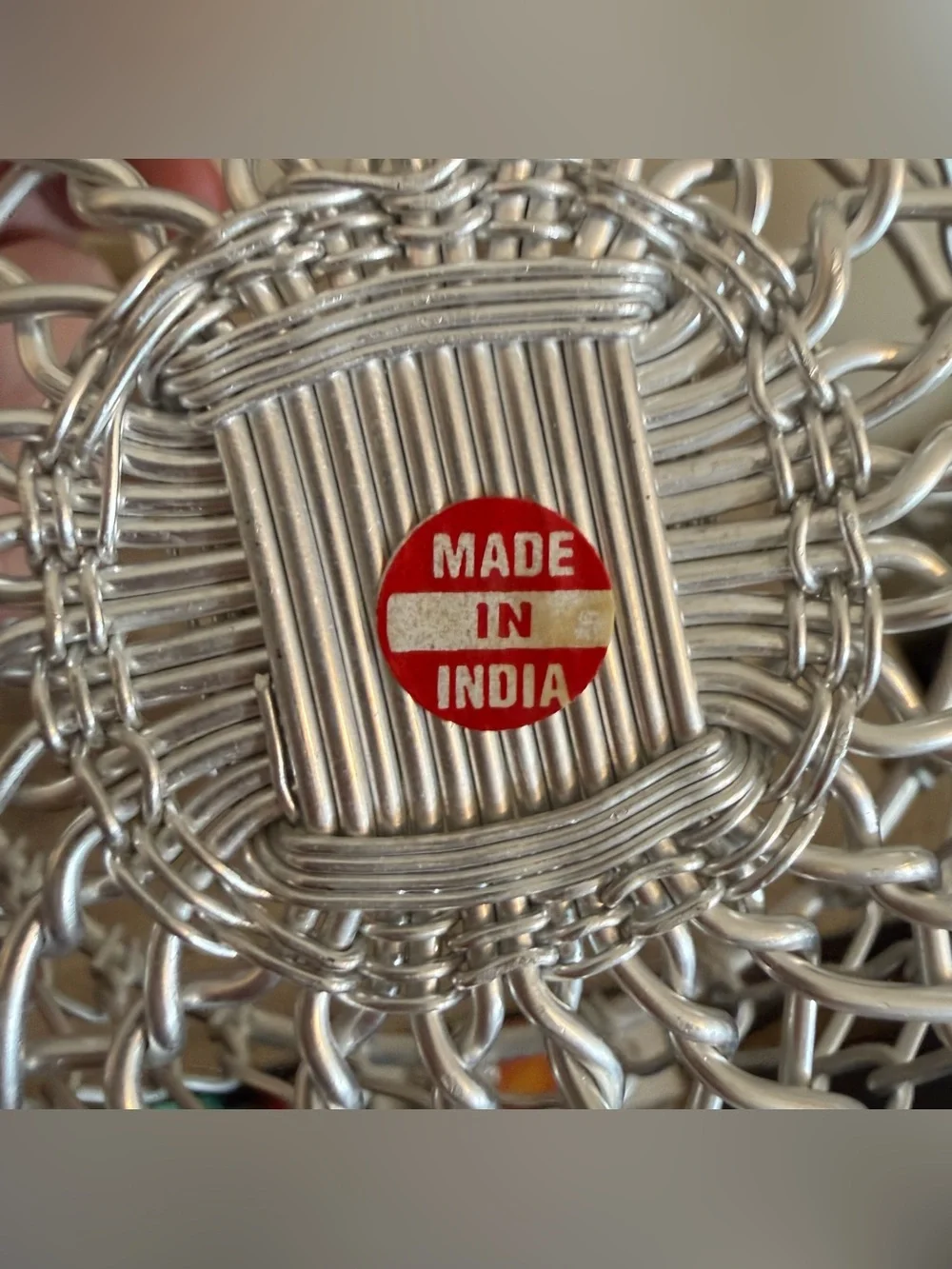 Small Silver Wire Basket Made in India 5.5x3.5” has Handle Chainlink
